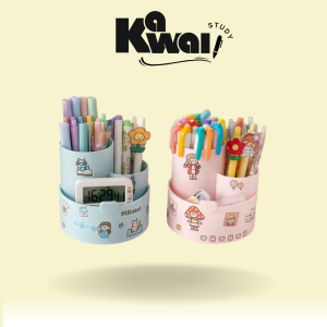 Hộp bút 3 ngăn xoay 360 cỡ lớn cực xinh (Tặng kèm sticker)- Kawaii Study